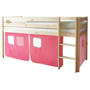 Mid.you Hochbett Ticaa 811059 Malte, Natur, Rosa, Pink, Holz, Kiefer, vollmassiv, Höhe ca. 16 cm, 90x200 cm, nur für Rollroste geeignet, Kinder- & Jugendzimmer, Kindermöbel, Kinderbetten, Hochbetten