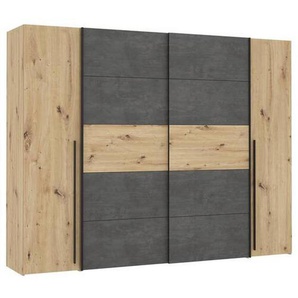 Mid.you Kleiderschrank Forte Narago, Eiche, Dunkelgrau, Holzwerkstoff, 10 Fächer, 270x210x61 cm, Schlafzimmer, Kleiderschränke, Drehtürenschränke