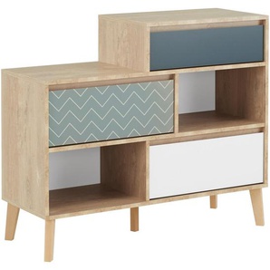 Mid.you Kommode, Blau, Weiß, Eiche, Holzwerkstoff, Buche, massiv, 3 Schubladen, 110x93x40 cm, ISO 9001, Pefc, Wohnzimmer, Kommoden & Sideboards, Kommoden