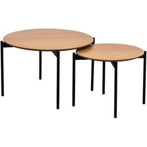 Mid.you Satztisch, Natur, Schwarz, Metall, Holzwerkstoff, 2-teilig, furniert, rund, 70x50x45 cm, Wohnzimmer, Wohnzimmertische, Satztische