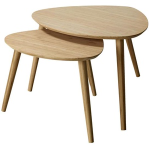 Mid.you Satztisch Noble, Natur, Holz, 2-teilig, Bambus, vollmassiv, organisch, konisch, 45x57x68 cm, Wohnzimmer, Wohnzimmertische, Satztische