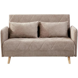 Mid.you Schlafsofa, Hellbraun, Textil, Eiche, massiv, 2-Sitzer, Füllung: Baumwollfüllung, 132x81x90 cm, Liegefunktion, Rückenfutter, Kinder- & Jugendzimmer, Jugendmöbel, Jugendsofas