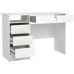 Mid.you Schreibtisch, Weiß, Holzwerkstoff, 3 Schubladen, rechteckig, Wange, 48.5x75.6x109.3 cm, Stauraum, abschließbar, Arbeitszimmer, Schreibtische, Bürotische