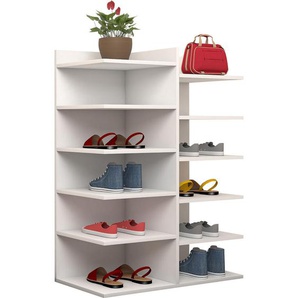 Mid.you Schuhregal, Weiß, Holzwerkstoff, 60x80x30 cm, erweiterbar, Garderobe, Schuhaufbewahrung, Schuhregale