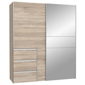 Mid.you Schwebetürenschrank Forte Winn 2, Sonoma Eiche, Metall, 3 Fächer, 170x200x61 cm, Schrankfront mit Spiegel, Schlafzimmer, Kleiderschränke, Schwebetürenschränke