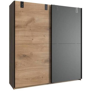 Mid.you Schwebetürenschrank Wimex Cardiff, Graphit, Eiche, Holzwerkstoff, 2 Fächer, 180x198x64 cm, BQ - Bündnis für Qualität, Made in Germany, DIN EN ISO 9001, in verschiedenen Größen erhältlich, Schlafzimmer, Kleiderschränke, Schwebetürenschränke