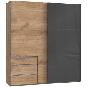 Mid.you Schwebetürenschrank Wimex Level 36C, Grau, Eiche, Holzwerkstoff, 2 Fächer, 3 Schubladen, 200x216x65 cm, BQ - Bündnis für Qualität, Made in Germany, DIN EN ISO 9001, umfangreiches Zubehör erhältlich, in verschiedenen Größen und Holzdekoren