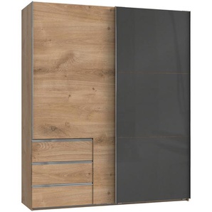 Mid.you Schwebetürenschrank Wimex Level 36C, Grau, Eiche, Holzwerkstoff, 3 Fächer, 3 Schubladen, 200x236x65 cm, BQ - Bündnis für Qualität, Made in Germany, DIN EN ISO 9001, umfangreiches Zubehör erhältlich, in verschiedenen Größen und Holzdekoren