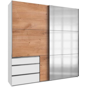 Mid.you Schwebetürenschrank Wimex Level 36A, Weiß, Eiche, Holzwerkstoff, 2 Fächer, 3 Schubladen, 200x216x65 cm, BQ - Bündnis für Qualität, Made in Germany, DIN EN ISO 9001, umfangreiches Zubehör erhältlich, in verschiedenen Größen und Holzdekoren