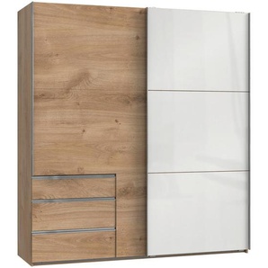 Mid.you Schwebetürenschrank Wimex Level 36C, Weiß, Eiche, Holzwerkstoff, 2 Fächer, 3 Schubladen, 200x216x65 cm, BQ - Bündnis für Qualität, Made in Germany, DIN EN ISO 9001, umfangreiches Zubehör erhältlich, in verschiedenen Größen und Holzdekoren