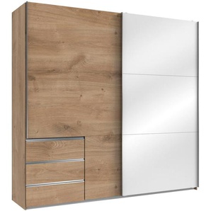 Mid.you Schwebetürenschrank Wimex Level 36C, Weiß, Eiche, Holzwerkstoff, 5 Fächer, 3 Schubladen, 250x236x65 cm, BQ - Bündnis für Qualität, Made in Germany, DIN EN ISO 9001, umfangreiches Zubehör erhältlich, in verschiedenen Größen und Holzdekoren