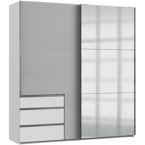 Mid.you Schwebetürenschrank Wimex Level 36A, Weiß, Hellgrau, Holzwerkstoff, 2 Fächer, 3 Schubladen, 200x216x65 cm, BQ - Bündnis für Qualität, Made in Germany, DIN EN ISO 9001, umfangreiches Zubehör erhältlich, in verschiedenen Größen und Holzdekoren