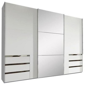 Mid.you Schwebetürenschrank 1787065201, Weiß, Metall, 3 Fächer, 6 Schubladen, 300x216x65 cm, BQ - Bündnis für Qualität, Made in Germany, DIN EN ISO 9001, Schrankfront mit Spiegel, Schlafzimmer, Kleiderschränke, Schwebetürenschränke