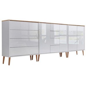 Mid.you Sideboard Mailand Set 11 + HF, Weiß, Eiche Artisan, Weiß Hochglanz, Holzwerkstoff, 5 Fächer, 8 Schubladen, 263.5x86x33 cm, Made in Germany, erweiterbar, stehend, in verschiedenen Holzdekoren erhältlich, Schlafzimmer, Schlafzimmer Kommoden