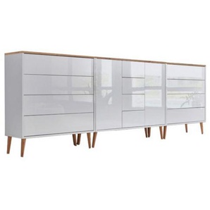 Mid.you Sideboard Mailand Set 12 + HF, Weiß, Eiche Artisan, Weiß Hochglanz, Holzwerkstoff, 2 Fächer, 12 Schubladen, 263.5x86x33 cm, Made in Germany, erweiterbar, stehend, in verschiedenen Holzdekoren erhältlich, Schlafzimmer, Schlafzimmer Kommoden