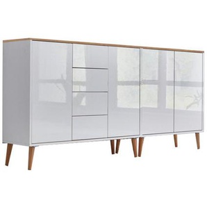 Mid.you Sideboard Mailand Set 15 + HF, Weiß, Eiche Artisan, Weiß Hochglanz, Holzwerkstoff, 5 Fächer, 4 Schubladen, 185x86x33 cm, Made in Germany, erweiterbar, stehend, in verschiedenen Holzdekoren erhältlich, Schlafzimmer, Schlafzimmer Kommoden