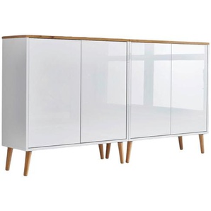 Mid.you Sideboard Mailand Set 2 + HF, Weiß, Eiche Artisan, Weiß Hochglanz, Holzwerkstoff, massiv, 6 Fächer, 158x86x33 cm, erweiterbar, stehend, Schlafzimmer, Schlafzimmer Kommoden