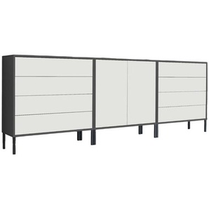 Mid.you Sideboard Mailand Set 4 + MF, Anthrazit, Weiß, Holzwerkstoff, 3 Fächer, 8 Schubladen, 237x86x33 cm, Made in Germany, erweiterbar, stehend, Schlafzimmer, Schlafzimmer Kommoden