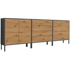 Mid.you Sideboard Mailand Set 5 + MF, Anthrazit, Eiche Artisan, Holzwerkstoff, 6 Fächer, 4 Schubladen, 237x86x33 cm, Made in Germany, erweiterbar, stehend, Schlafzimmer, Schlafzimmer Kommoden