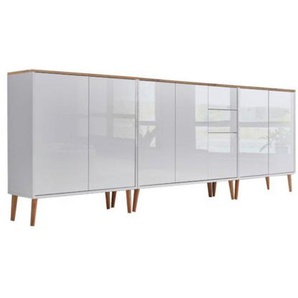 Mid.you Sideboard Mailand Set 6 + HF, Weiß, Eiche Artisan, Weiß Hochglanz, Holzwerkstoff, 7 Fächer, 2 Schubladen, 263.5x86x33 cm, erweiterbar, stehend, Schlafzimmer, Schlafzimmer Kommoden