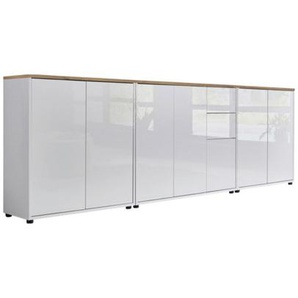 Mid.you Sideboard Mailand Set 6, Weiß, Eiche Artisan, Weiß Hochglanz, Holzwerkstoff, 7 Fächer, 2 Schubladen, 263.5x73x33 cm, erweiterbar, stehend, Schlafzimmer, Schlafzimmer Kommoden