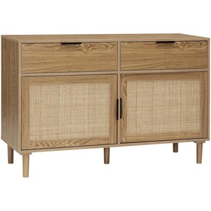 Mid.you Sideboard, Natur, Metall, Kiefer, Rattan, massiv, 2 Schubladen, 120x80x39 cm, Fsc, Schlafzimmer, Schlafzimmer Kommoden