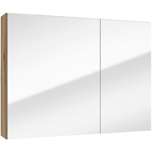 Mid.you Spiegelschrank, Eiche, Holzwerkstoff, 4 Fächer, 80x60x15 cm, Soft-Close-System, Badezimmer, Badezimmerspiegel, Spiegelschränke