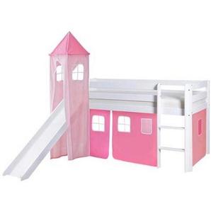 Mid.you Spielbett Ticaa 808899 Kasper, Hellrosa, Weiß, Rosa, Holz, Kiefer, massiv, seitenverkehrt montierbar, 90x200 cm, Kinder- & Jugendzimmer, Kindermöbel, Kinderbetten, Spielbetten