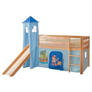 Mid.you Spielbett Ticaa 811486 Kasper, Blau, Kiefer, Holz, Kiefer, massiv, seitenverkehrt montierbar, 90x200 cm, Kinder- & Jugendzimmer, Kindermöbel, Kinderbetten, Spielbetten