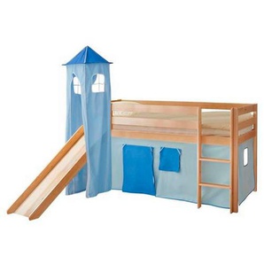 Mid.you Spielbett Ticaa 812612 Kasper, Kiefer, Hellblau, Dunkelblau, Holz, Kiefer, massiv, seitenverkehrt montierbar, 90x200 cm, Kinder- & Jugendzimmer, Kindermöbel, Kinderbetten, Spielbetten