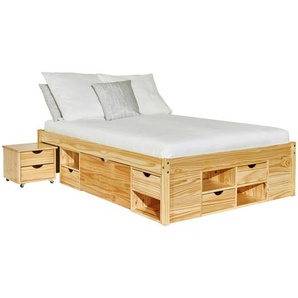 Mid.you Stauraumbett Interlink Claas 30400645, Natur, Holz, Kiefer, massiv, 8 Schubladen, 160x200 cm, Bettkasten, Lattenrost, Kinder- & Jugendzimmer, Kindermöbel, Kinderbetten, Funktionsbetten