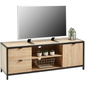 Mid.you Tv-Element, Schwarz, Sonoma Eiche, Holzwerkstoff, 1 Fächer, 2 Schubladen, 124x45x39 cm, Wohnzimmer, TV Möbel, TV-Elemente