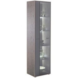 Mid.you Vitrine, Schwarz, Eiche, Glas, Eiche, furniert, 4 Fächer, 50x190x37 cm, Made in EU, Beimöbel erhältlich, stehend, Wohnzimmer, Wohnwände, Vitrinenschränke