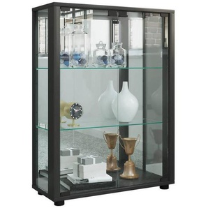 Mid.you Vitrine, Schwarz, Glas, 2 Fächer, 60x80x25 cm, stehend, in verschiedenen Holzdekoren erhältlich, Wohnzimmer, Wohnwände, Vitrinenschränke