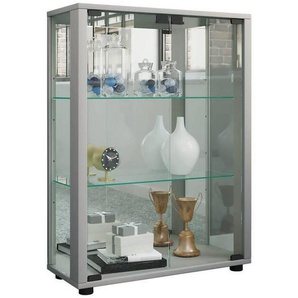 Mid.you Vitrine, Silber, Glas, 2 Fächer, 60x80x25 cm, stehend, in verschiedenen Holzdekoren erhältlich, Wohnzimmer, Wohnwände, Vitrinenschränke