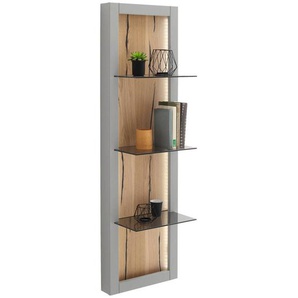 Mid.you Wandboard, Grau, Eiche, Glas, Holzwerkstoff, furniert, 40x134x25 cm, Made in EU, Wohnzimmer, Regale, Wandboards