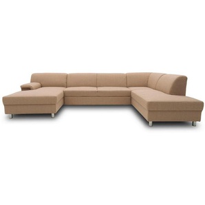 Mid.you Wohnlandschaft, Beige, Textil, Uni, 5-Sitzer, Ottomane rechts, U-Form, 308x195 cm, Made in EU, Schlafen auf Sitzhöhe, Rücken echt, Armteil links, rechts, Wohnzimmer, Sofas & Couches, Wohnlandschaften, Wohnlandschaften in U-Form