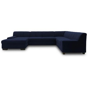 Mid.you Wohnlandschaft, Blau, Textil, Wenge, Uni, 5-Sitzer, U-Form, 328x212 cm, Made in EU, FSC Mix, Rücken echt, Wohnzimmer, Sofas & Couches, Wohnlandschaften, Wohnlandschaften in U-Form