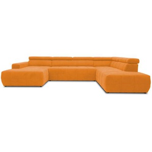 Mid.you Wohnlandschaft, Orange, Textil, Uni, 5-Sitzer, U-Form, 359x228 cm, Made in EU, FSC Mix, Rücken echt, Wohnzimmer, Sofas & Couches, Wohnlandschaften, Wohnlandschaften in U-Form