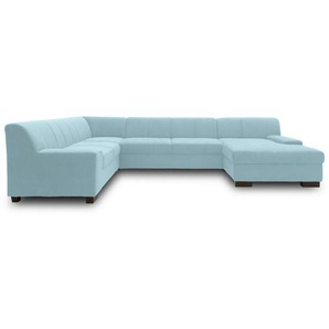 Mid.you Wohnlandschaft, Pastellblau, Textil, Wenge, Uni, 5-Sitzer, U-Form, 328x212 cm, Made in EU, FSC Mix, Rücken echt, Wohnzimmer, Sofas & Couches, Wohnlandschaften, Wohnlandschaften in U-Form