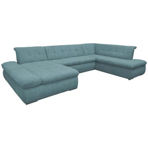 Mid.you Wohnlandschaft, Petrol, Textil, Uni, 5-Sitzer, U-Form, 353x216 cm, Made in EU, FSC Mix, Schlafen auf Sitzhöhe, Hocker erhältlich, Wohnzimmer, Sofas & Couches, Wohnlandschaften, Wohnlandschaften in U-Form