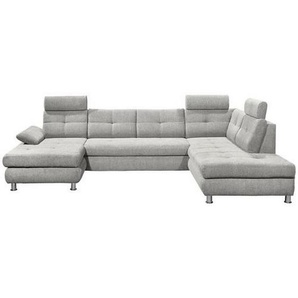 Mid.you Wohnlandschaft, Silber, Textil, Ottomane rechts, U-Form, 349x233 cm, Made in EU, Wohnzimmer, Sofas & Couches, Wohnlandschaften, Wohnlandschaften in U-Form