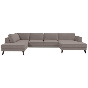 Mid.you Wohnlandschaft, Taupe, Textil, Wenge, 6-Sitzer, U-Form, 348x201 cm, Made in EU, Hocker erhältlich, Rücken echt, Armteil links, rechts, Wohnzimmer, Sofas & Couches, Wohnlandschaften, Wohnlandschaften in U-Form