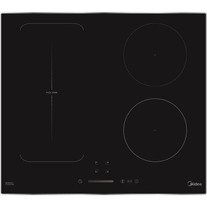 Midea Glaskeramikkochfeld, Schwarz, Edelstahl, Metall, Glas, 52x60x59 cm, Kindersicherung, Sicherheitsabschaltung, Bräterzone, Restwärmeanzeige je Kochzone, Bratfläche ganz oder halb beheizbar, Pausenfunktion, Timerfunktion, Küchen, Küchenelektrogeräte,