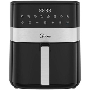 Midea HEIßLUFTFRITTEUSE Airfryer Mf-Cn65E2, Schwarz, Silber, Kunststoff, 6.3 l, 38.7x30.0x27.1 cm, antihaftbeschichteter Innenbehälter, Heißlufttechnologie, Überhitzungsschutz, Display, Küchengeräte, Fritteusen