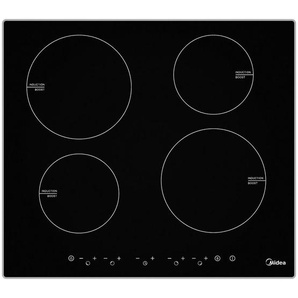 Midea Induktionskochfeld, Schwarz, Edelstahl, Metall, Glas, 52x60x59 cm, Kindersicherung, Sicherheitsabschaltung, Restwärmeanzeige je Kochzone, Topferkennung, Timerfunktion, Küchen, Küchenelektrogeräte, Kochfelder