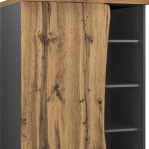 Midischrank KOCHSTATION KS-Bruneck, grau (graphit, wotaneiche), B:80cm H:166cm T:60cm, Holzwerkstoff, Schränke, Küchenschrank Midischrank, Vorratsschrank Bruneck 90 cm breit, hochwertige MDF-Fronten