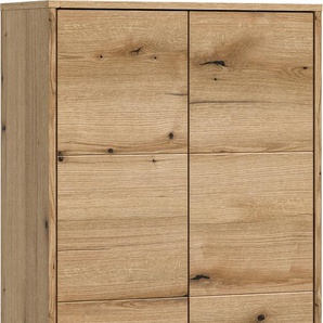 Midischrank WELLTIME Kayu, Höhe 132cm, stehend/hängend montierbar, 2 Türen, 3 Einlegeböden Schränke Gr. B/H/T: 64cm x 132cm x 32cm, 2 St., braun (evoke oak nachbildung) einzigartiges Griffdesign, Badschrank, Bad-Möbel, Badezimmer, Bad