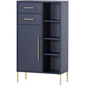 Midischrank WELLTIME Kent mit goldfarbenen Griffen Schränke Gr. B/H/T: 67,1cm x 117,4cm x 33,1cm,, blau (nachtblau) Bad-Midischrank Breite 67,1 cm, made in Germany