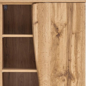 Midischrank WELLTIME Stubach Schränke Gr. B/H/T: 60cm x 130cm x 35cm,, braun (wotaneiche) Bad-Midischrank Tür mit Baumkante